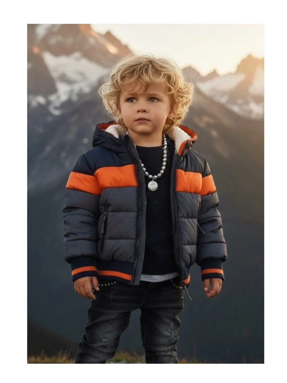 new Rothschild 𖠌 Striped Puffer Hoodie Jacket Parka 𖠌 Faux Sherpa 𖠌 Chambray - Picture 1 of 16